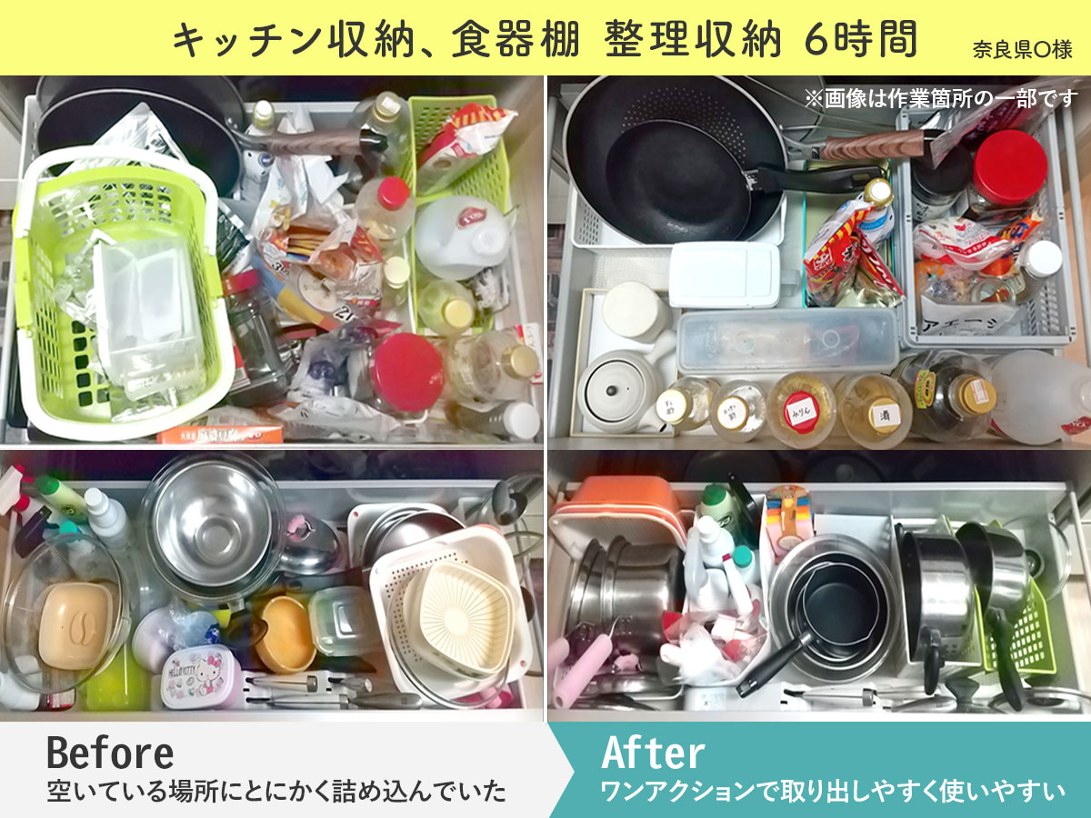 奈良県生駒市　整理収納・片付け実例キッチン・食器棚　ビフォーアフター画像